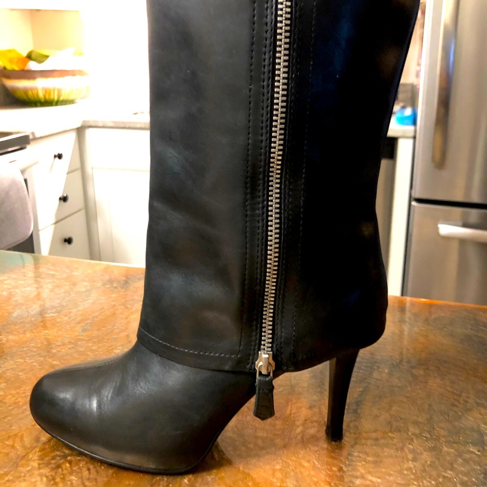 Black Mid-calf Fold-over Boots w/side zipper